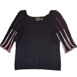 NICAYA Lux Accordion Sleeve Sweater‎ Top Women XL Black Textured Pullover Artsy